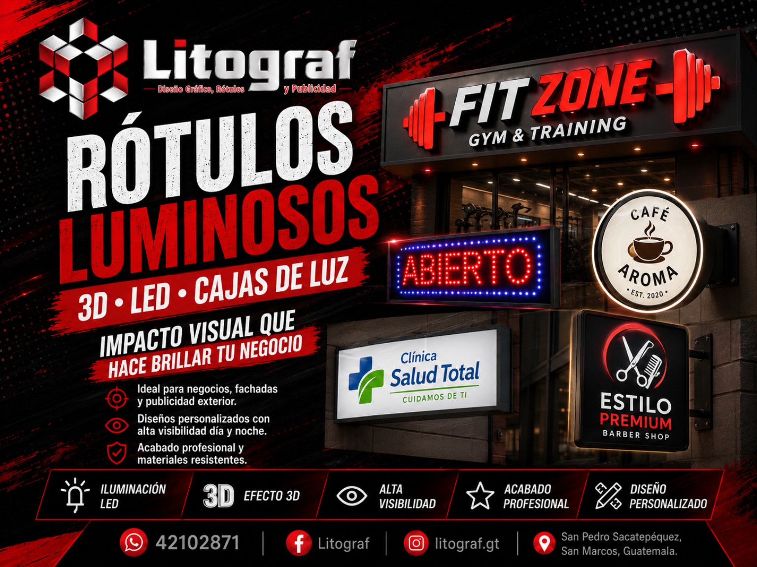 Ejemplos de rótulos y cajas de luz de LITOGRAF